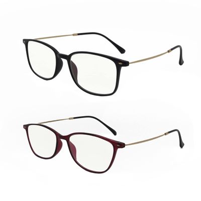 2 Pack Unisex Blue Light Blocking Ultralight Reading Glasses Rectangle Computer Readers with Spring Hinges for Men and Women (black and burgundy, 2.5, multiplier_x)