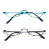 KoKoBin Half Frame Reading Glasses Spring Hinges for Men Women Slim Half Moon Lens Readers Metal Semi Rimless eyewear (Blue+Purple,3.0) view 2