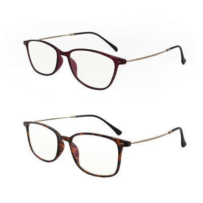 2 Pack Unisex Blue Light Blocking Ultralight Reading Glasses Rectangle Computer Readers with Spring Hinges for Men and Women (Leopard and Burgundy, 2.5, multiplier_x)
