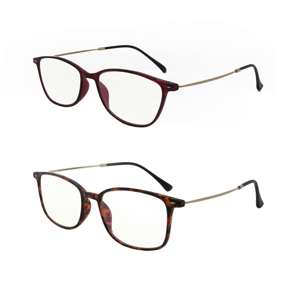 2 Pack Unisex Blue Light Blocking Ultralight Reading Glasses Rectangle Computer Readers with Spring Hinges for Men and Women (Leopard and Burgundy, 2.5, multiplier_x)