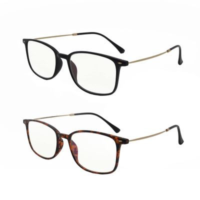 2 Pack Unisex Blue Light Blocking Ultralight Reading Glasses Rectangle Computer Readers with Spring Hinges for Men and Women (black and leopard, 3.0, multiplier_x)