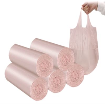 4 GALLON Bathroom Trash Bags , 5 Rolls/100 Counts Small HANDLES Garbage Bags for Office, Kitchen,Bedroom Waste Bin,Colorful Portable Strong Rubbish Bags (Rose gold 100Counts)