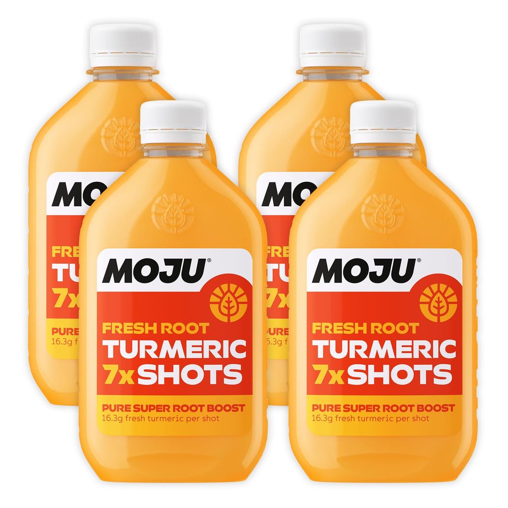 MOJU Turmeric Dosing Bottles (4x420ml Pack, 28 Shots), Exercise Recovery, Natural Ingredients, No Added Sugars or Sweeteners, Vegan