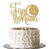 Gold Glitter Two the Moon Cake Topper, Two the Moon Birthday Decorations, 2nd Birthday Cake Topper, Moon Theme Baby Shower Cake Decor, Two Cake Topper, Happy 2nd Birthday Decorations Supplies view 1