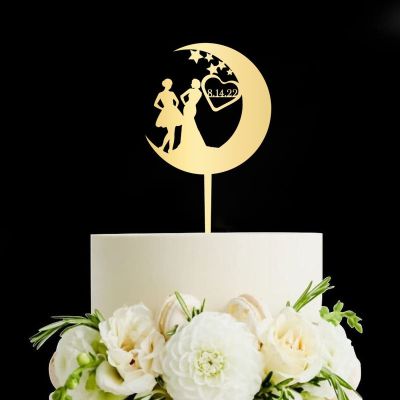 Lesbian Couple Cake Topper - Bride And Bride - Bride And Bride Cake Topper - Personalized Mrs And Mrs Wedding Cake Topper Wedding Party Decorations, Acrylic Gold