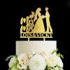 Lesbian Cake Topper - Lesbian - Customized Bride And Bride Last Name Cake Topper - Mrs And Mrs with Dog Cake Topper Wedding Party Decorations, Acrylic Gold view 1