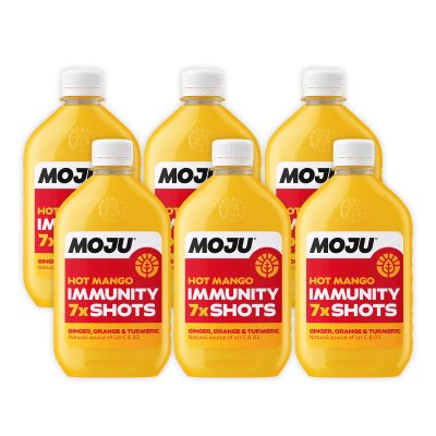 MOJU Hot Mango Immunity Dosing Bottles (6 x 420ml, 42 Shots) Energising, Source of Vitamin C and D3, Natural Ingredients, No Added Sugars or Sweeteners, Vegan