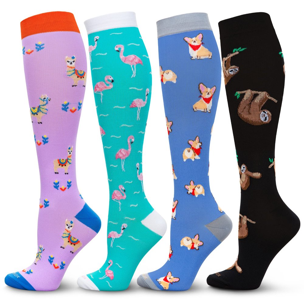 LEVSOX Compression Socks Women and Men, 20-30mmHg, Best for Nurses, Travel, Pregnancy, 4 Pairs Mix D, Large