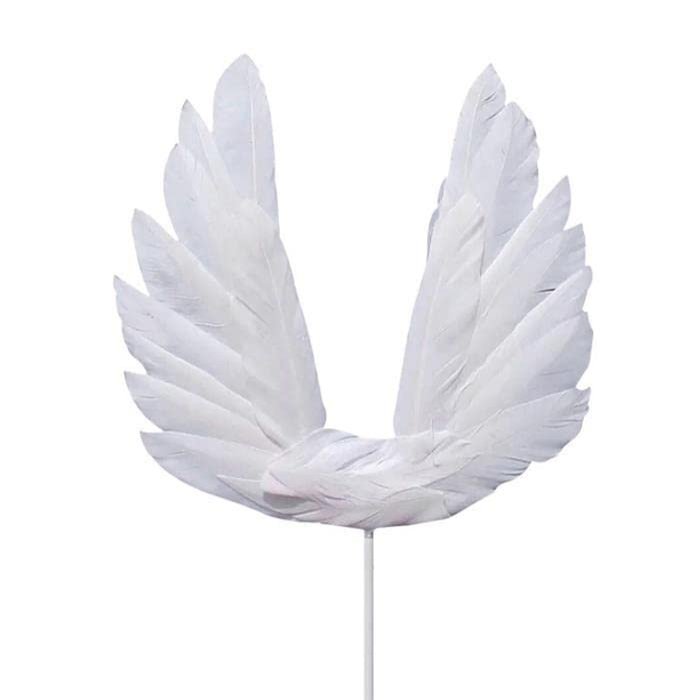 5 Pcs Cute Angel Feather Wing Flag Cake Toppers For Anniversary Baby Shower Decoration Wedding Party Supplies (White)