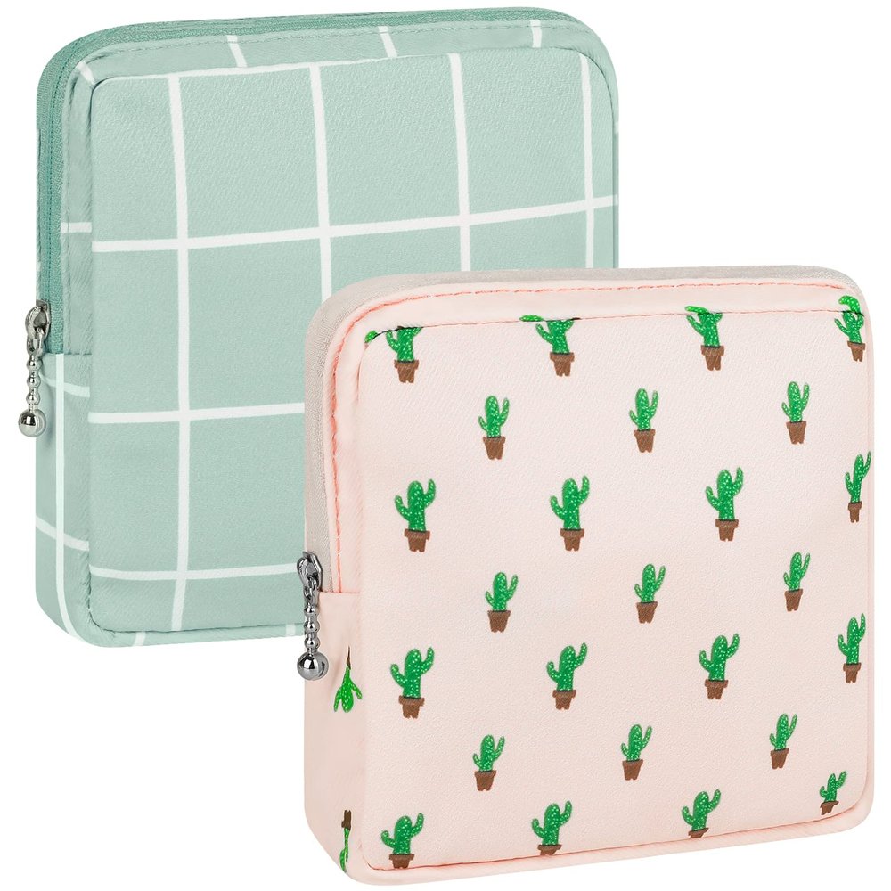 2 Pieces Sanitary Napkin Storage Bag Menstrual Pad Bag Nursing Pad Holder Portable Menstrual Period Sanitary Pouch Zipper Tampons Collect Bags for Teen Girls Women Ladies