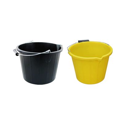 ( ) 14L Litre Plastic Builders Bucket 3 Gallon Storage Bucket Construction Bucket With Metal Handle & Spout For Cleaning Animal Feed Mixing Home & Garden (Made in UK) (Black, Yellow)