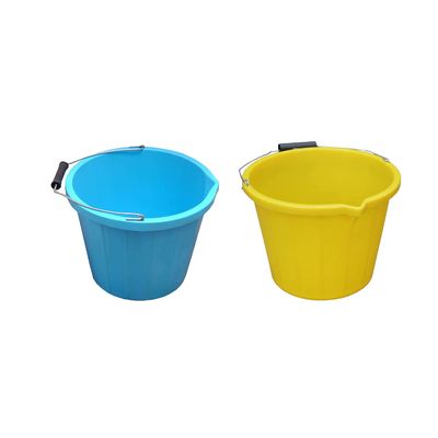 (  ) 14L Litre Plastic Builders Bucket 3 Gallon Storage Construction Bucket With Metal Handle & Spout For Cleaning Animal Feed Mixing Home & Garden (Made in UK) (Blue, Yellow)