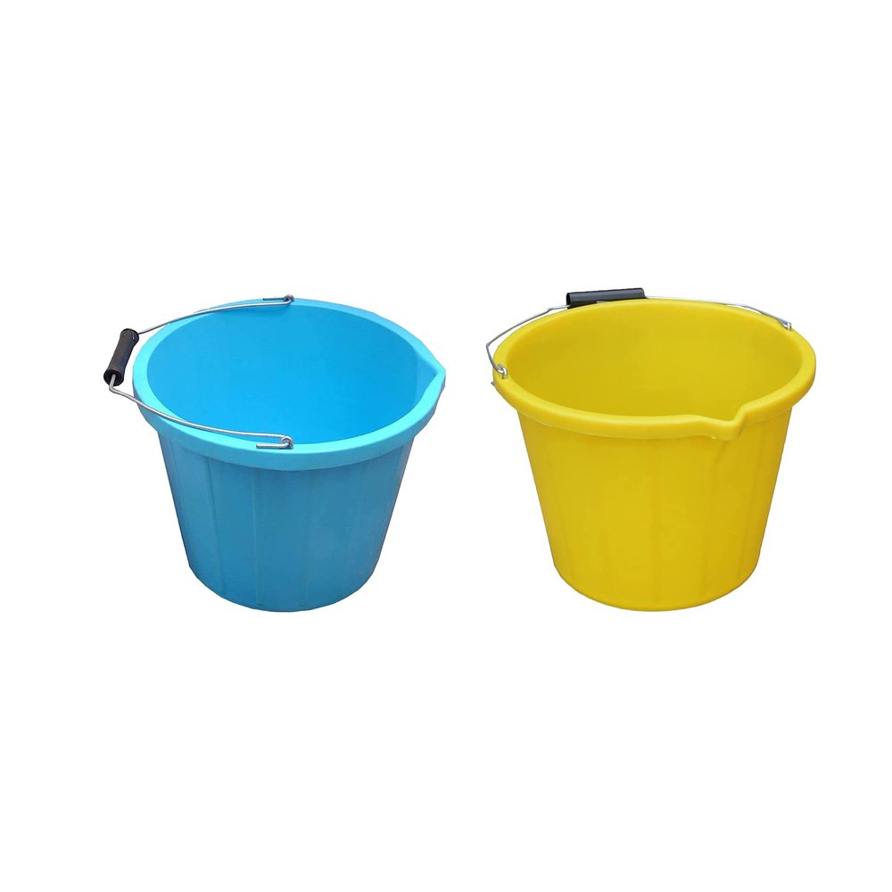 (  ) 14L Litre Plastic Builders Bucket 3 Gallon Storage Construction Bucket With Metal Handle & Spout For Cleaning Animal Feed Mixing Home & Garden (Made in UK) (Blue, Yellow)
