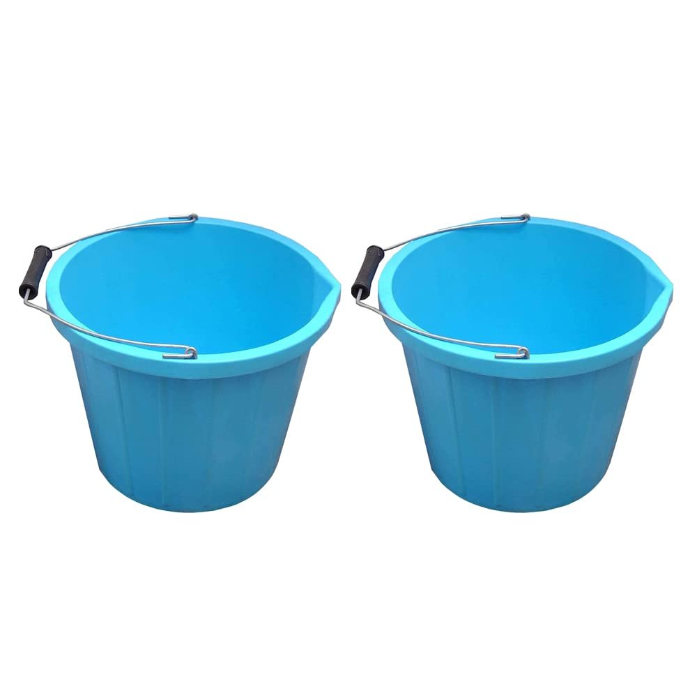 ( ) 14L Litre Strong Plastic Builders Bucket 3 Gallon Storage Construction Bucket With Metal Handle & Spout For Cleaning Animal Feed Mixing Home & Garden (Made in UK) (Blue)