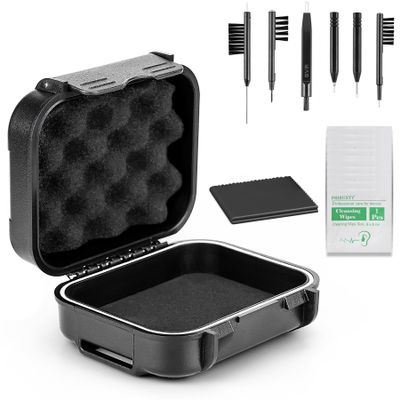 18 Pieces Set High Seal Waterproof Hearing Aid Case with Extractable Sponge, Drop-Proof, Shock-Proof and Crush-Proof Storage Box, Hearing Aids Accessories with Cleaning Kits Cleaning Tool