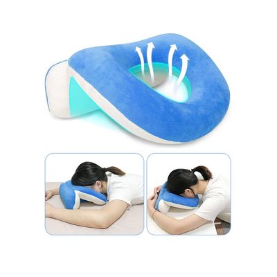 Mybow Face Down Pillow After Eye Surgery, Vitrectomy Retina Recovery Equipment, Donut Face Pillows, Prone Head Cradle, Massage Facedown Desk Pillow for Napping Piercing Cushion (Blue)