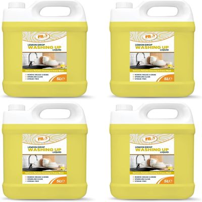 FILO Professional Lemon Washing Up Liquid  4 x 5 Litre Dishwashing Liquid, Concentrated Dish Soap for Kitchen Use, Cuts Through Grease, Household Cleaning Formula