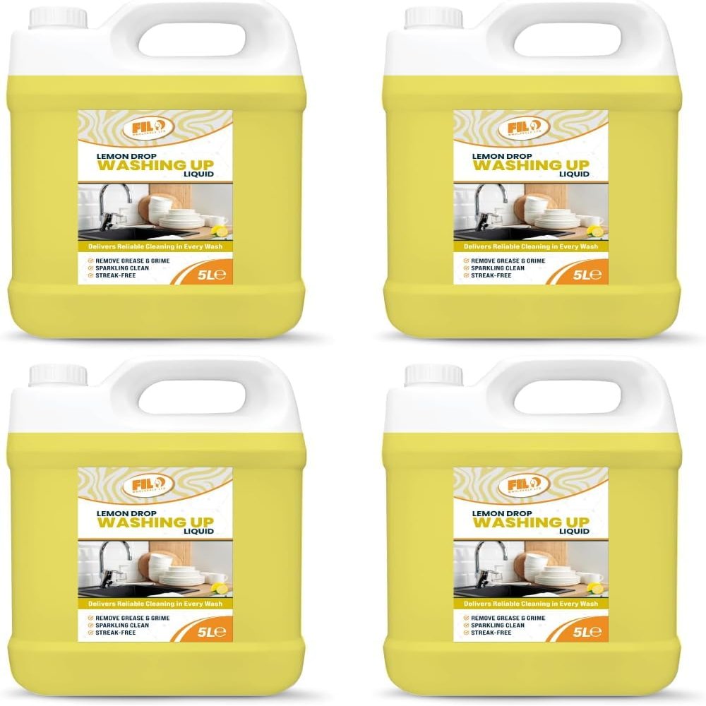 FILO Professional Lemon Washing Up Liquid  4 x 5 Litre Dishwashing Liquid, Concentrated Dish Soap for Kitchen Use, Cuts Through Grease, Household Cleaning Formula