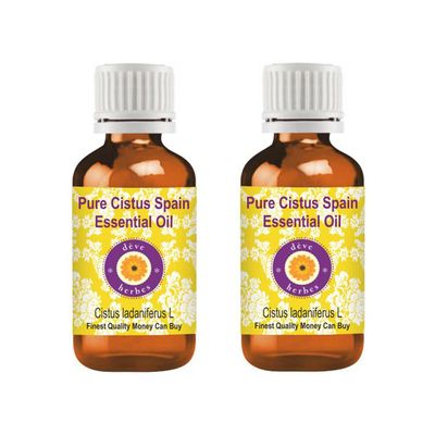 Deve Herbes Pure Cistus Spain Essential Oil (Cistus ladaniferus L) Non-Sticky | Non-Greasy | Sweet Balsamic Aroma | for Aromatherapy, Relaxation, Skin & Hair Care 100ml X 2