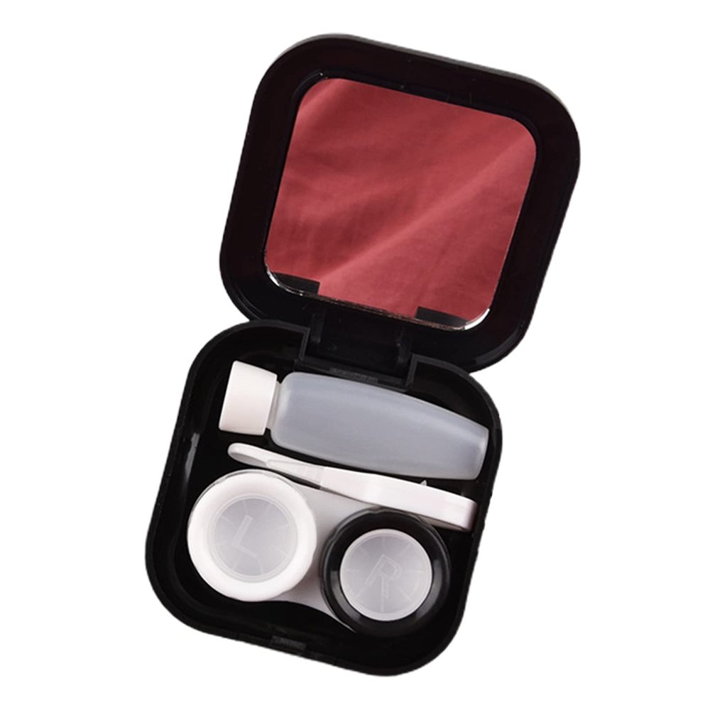 Contact Lenses Travel Case Anti-Break Smell-Less Daily Supplies Eye Contact Lenses Box with Mirror for Gift Black