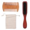 Beard Comb, Beard Comb Brush Set Double Sided Mustache Kit with Storage Bag for Men Wooden Grooming Care Scalp Massage Comb Oval Wood Hair Handle Beech view 1