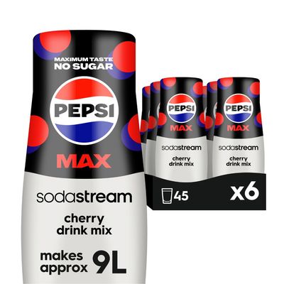 Pepsi Max Cherry, Soda Mix for Carbonated Low Calorie Cherry Cola Flavoured Drink, Official Sparkling Soft Drink Flavour with No Sugar  440 ml, Pack of 6