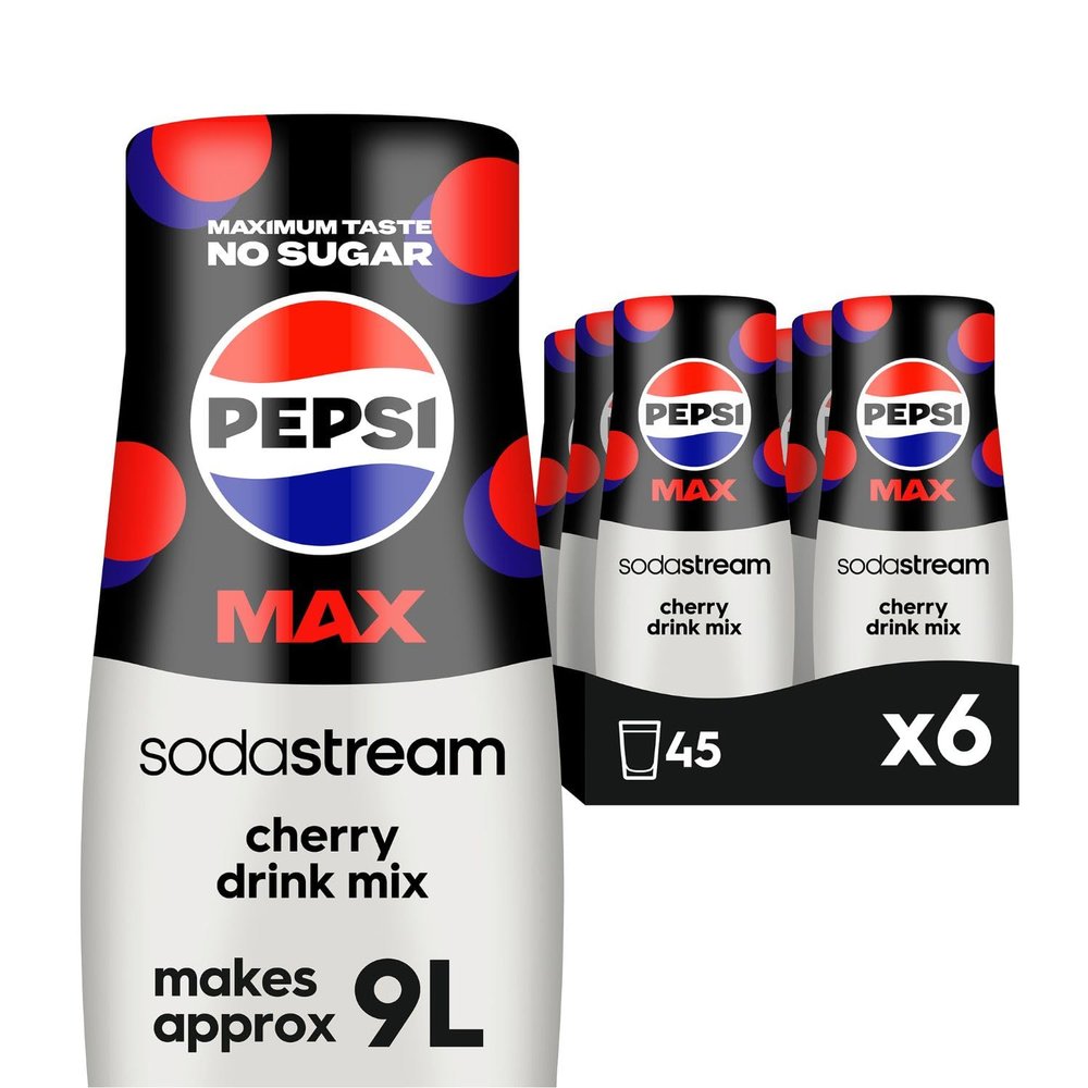 Pepsi Max Cherry, Soda Mix for Carbonated Low Calorie Cherry Cola Flavoured Drink, Official Sparkling Soft Drink Flavour with No Sugar  440 ml, Pack of 6