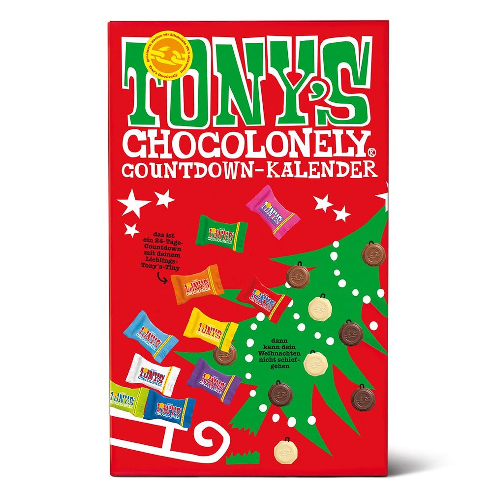 Tony's Chocolonely Chocolate Christmas Advent Calendar  24 Days  10 Varieties of Tiny Tony's  Lots of Anticipation  Christmas Gifts  Vegetarian  Belgian Fairtrade Chocolate