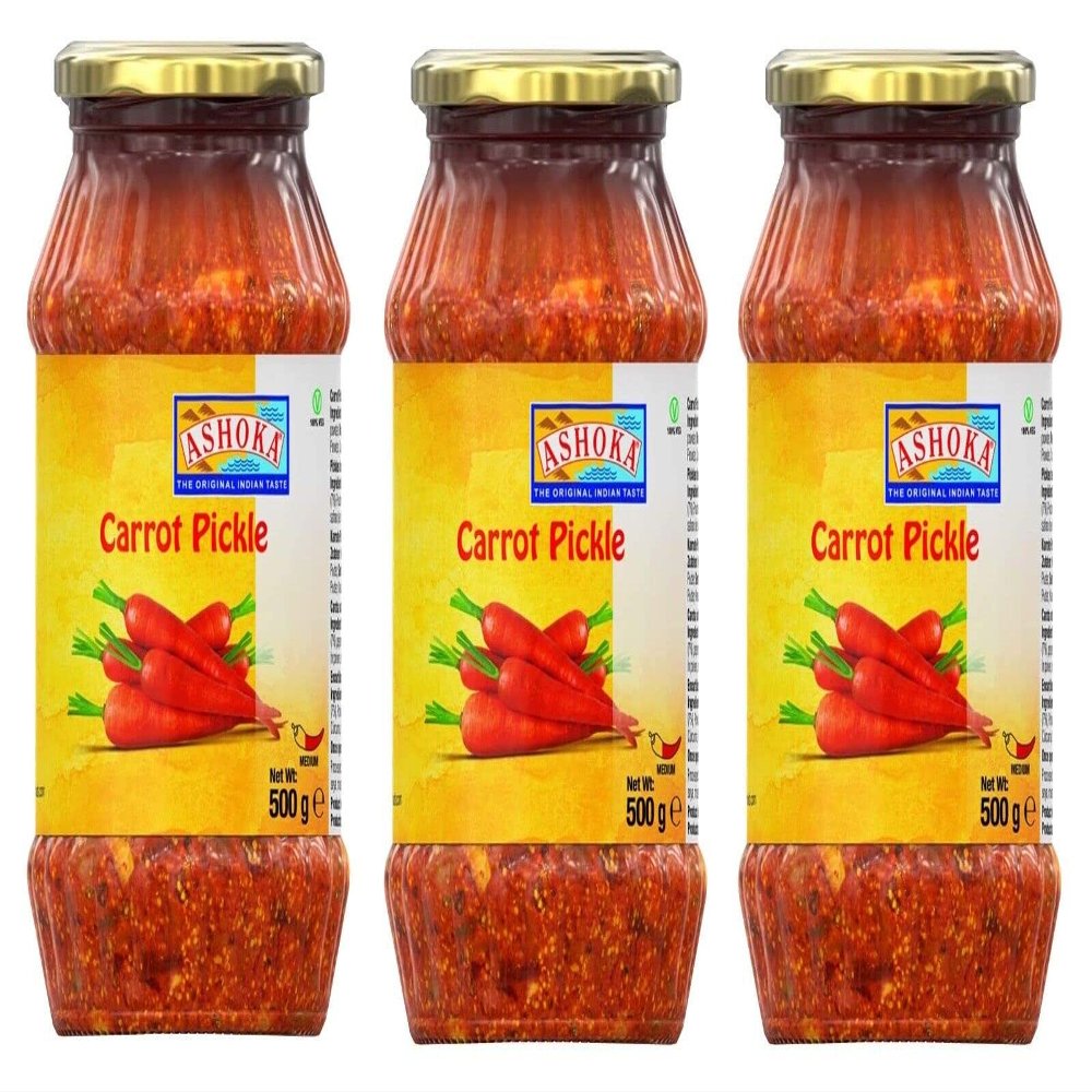 Ashoka Carrot Pickle 500g (Pack of 3) - Perfect as a Side Condiment for Any Indian Dish - Eaten With Indian Dinner or With Indian Breakfast