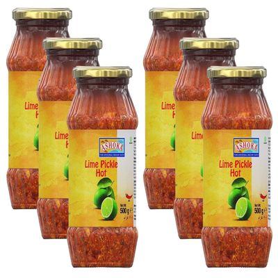 Ashoka Lime Pickle Hot 500g (Pack of 6) - Perfect as a Side Condiment for Any Indian Dish - Eaten With Indian Dinner or With Indian Breakfast