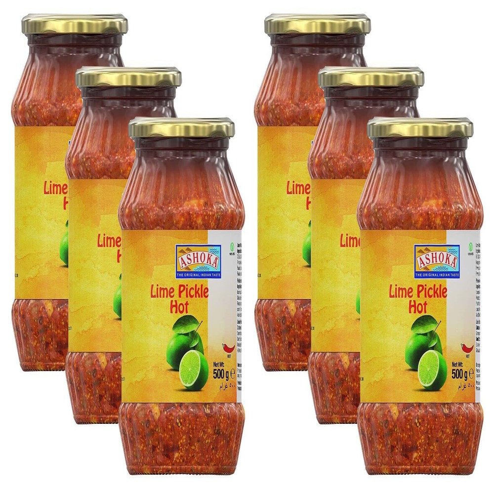 Ashoka Lime Pickle Hot 500g (Pack of 6) - Perfect as a Side Condiment for Any Indian Dish - Eaten With Indian Dinner or With Indian Breakfast