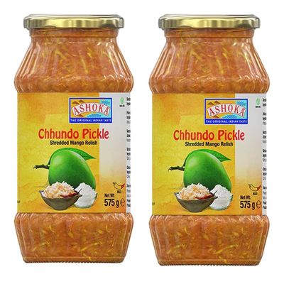 Ashoka Shredded Mango Pickle (Chundo) 575g (Pack of 2)- Perfect as a Side Condiment for Any Indian Dish - Eaten With Indian Dinner or With Indian Breakfast