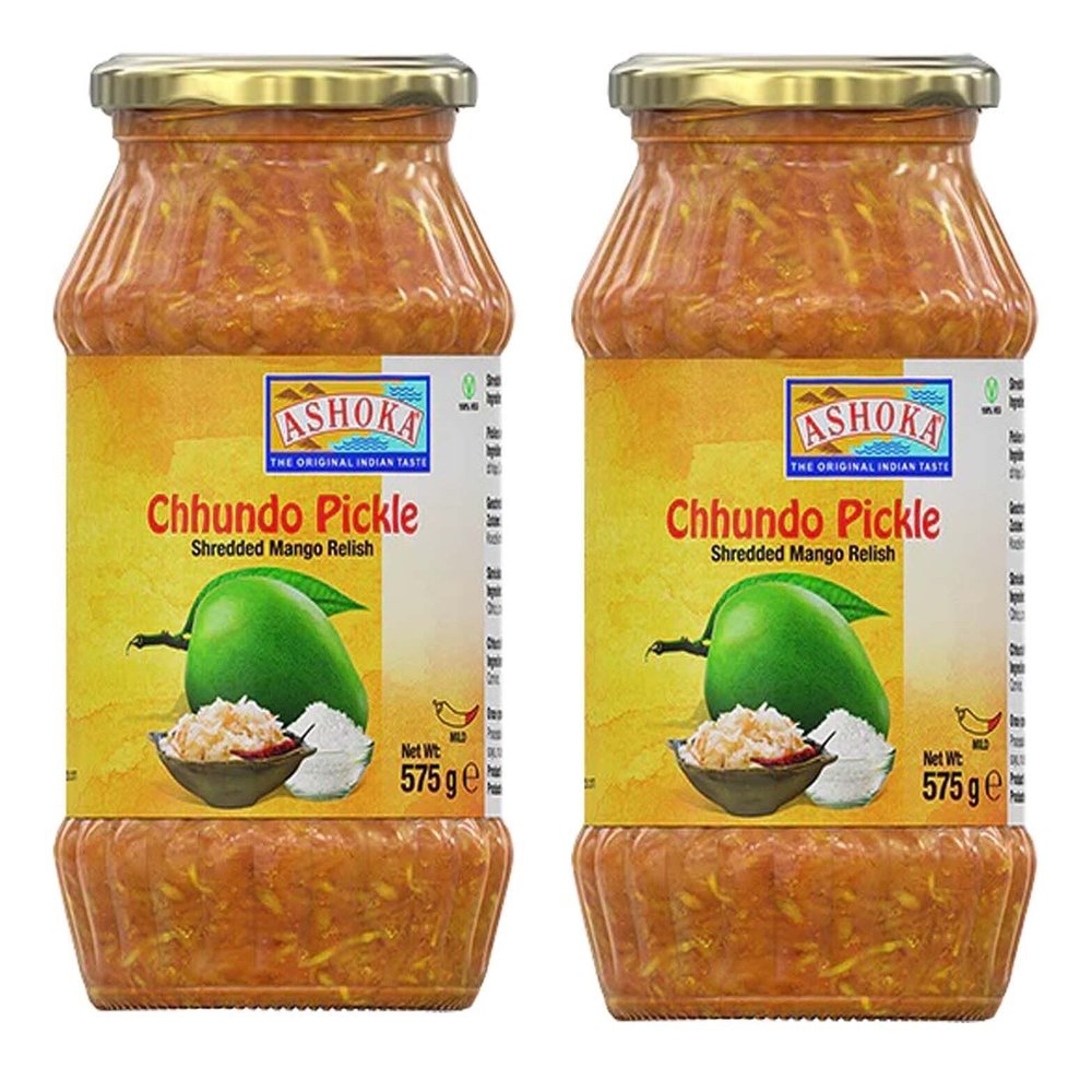 Ashoka Shredded Mango Pickle (Chundo) 575g (Pack of 2)- Perfect as a Side Condiment for Any Indian Dish - Eaten With Indian Dinner or With Indian Breakfast