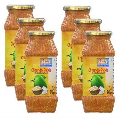 Ashoka Shredded Mango Pickle (Chundo) 575g (Pack of 6)- Perfect as a Side Condiment for Any Indian Dish - Eaten With Indian Dinner or With Indian Breakfast