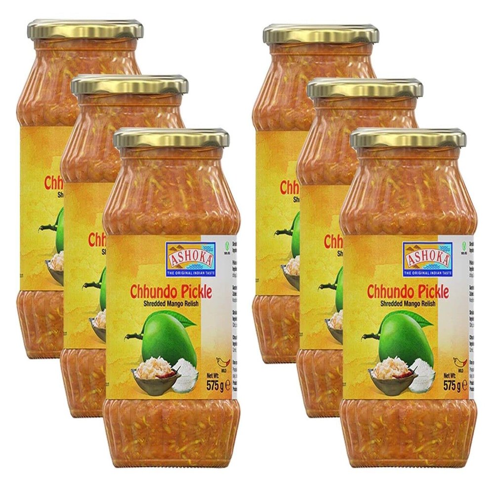 Ashoka Shredded Mango Pickle (Chundo) 575g (Pack of 6)- Perfect as a Side Condiment for Any Indian Dish - Eaten With Indian Dinner or With Indian Breakfast
