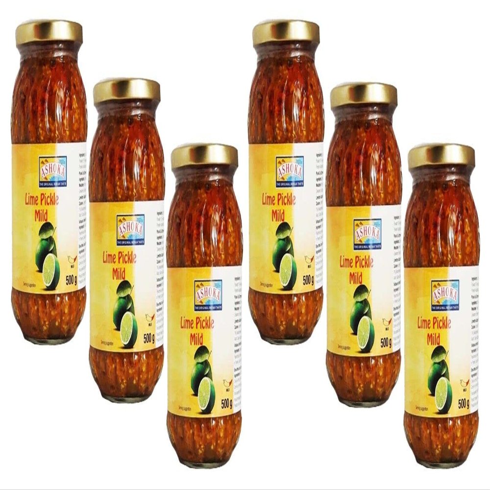 Ashoka Lime Pickle Mild 500g (Pack of 6) - Perfect as a Side Condiment for Any Indian Dish - Eaten With Indian Dinner or With Indian Breakfast