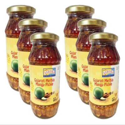 Ashoka Gujarati Methia Mango Pickle 500g (Pack of 6) - Perfect as a Side Condiment for Any Indian Dish - Eaten With Indian Dinner or With Indian Breakfast