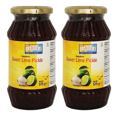 Ashoka Rajasthani Sweet Lime Pickle 575g (Pack of 2)- Perfect as a Side Condiment for Any Indian Dish - Eaten With Indian Dinner or With Indian Breakfast