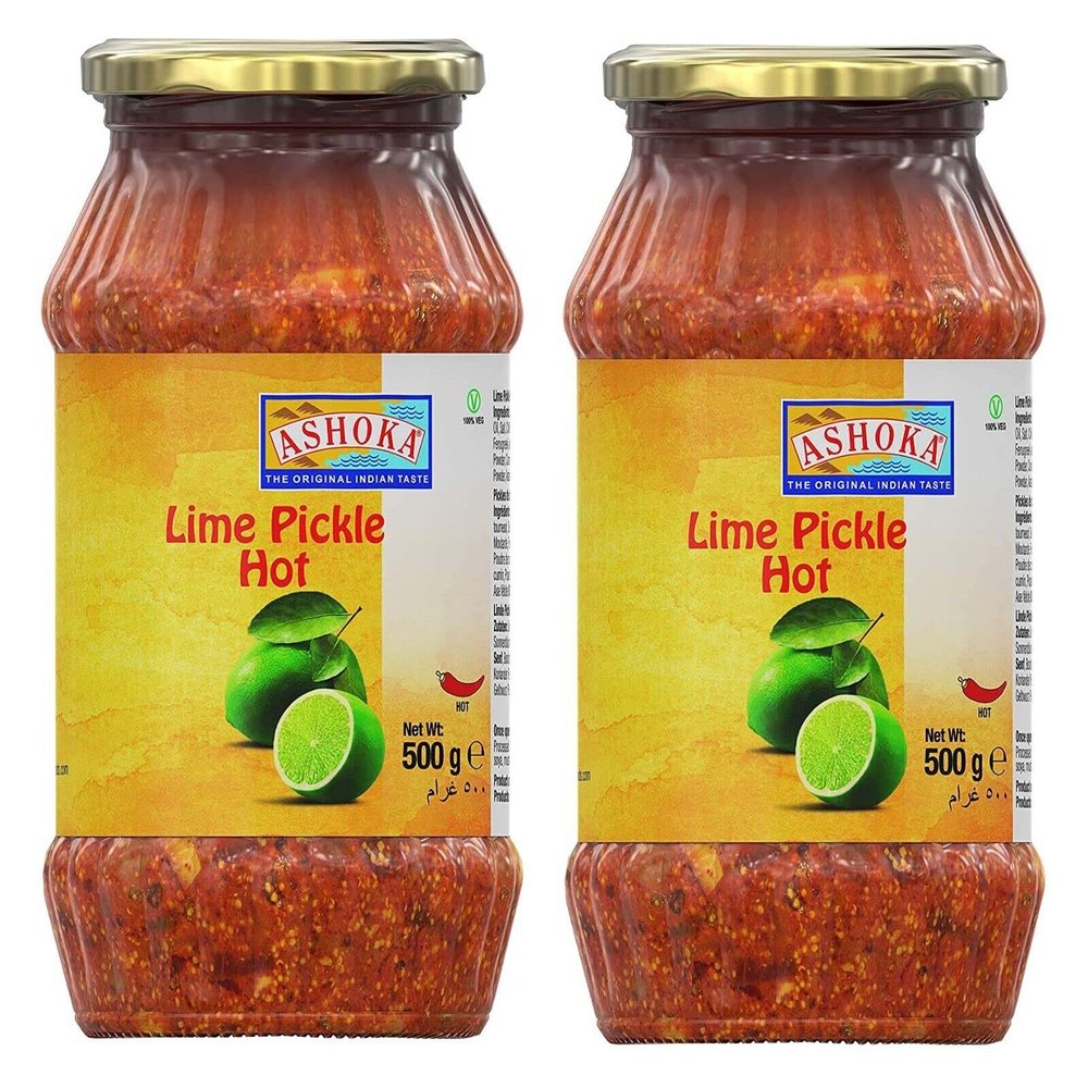 Ashoka Lime Pickle Hot 500g (Pack of 2) - Perfect as a Side Condiment for Any Indian Dish - Eaten With Indian Dinner or With Indian Breakfast