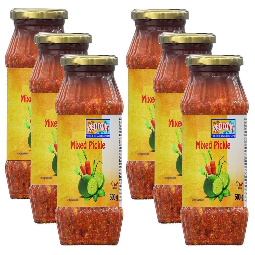 Ashoka Mixed Pickle 500g (Pack of 6)- Perfect as a Side Condiment for Any Indian Dish - Eaten With Indian Dinner or With Indian Breakfast