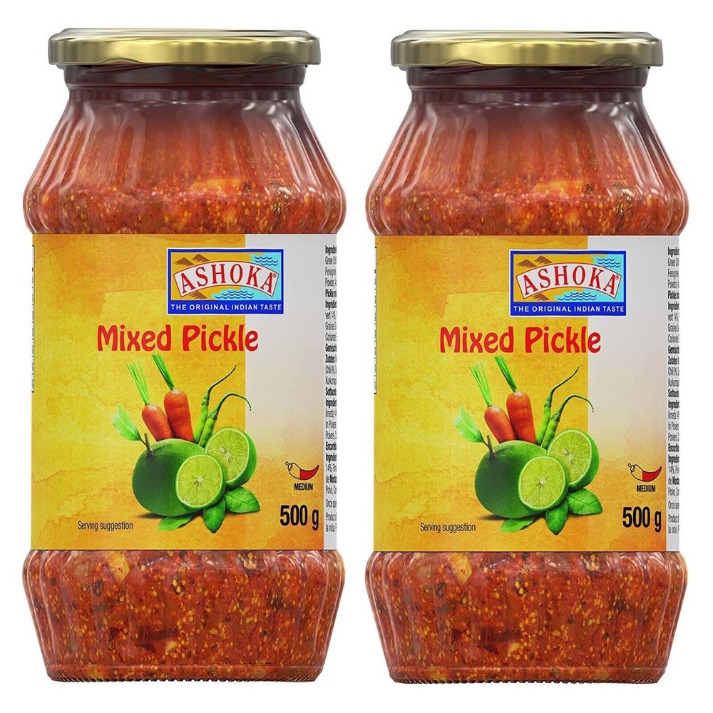 Ashoka Mixed Pickle 500g (Pack of 2)- Perfect as a Side Condiment for Any Indian Dish - Eaten With Indian Dinner or With Indian Breakfast