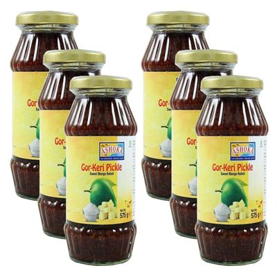 Ashoka Gor-Keri (Sweet Mango Pickle) 575g (Pack of 6)- Perfect as a Side Condiment for Any Indian Dish - Eaten With Indian Dinner or With Indian Breakfast