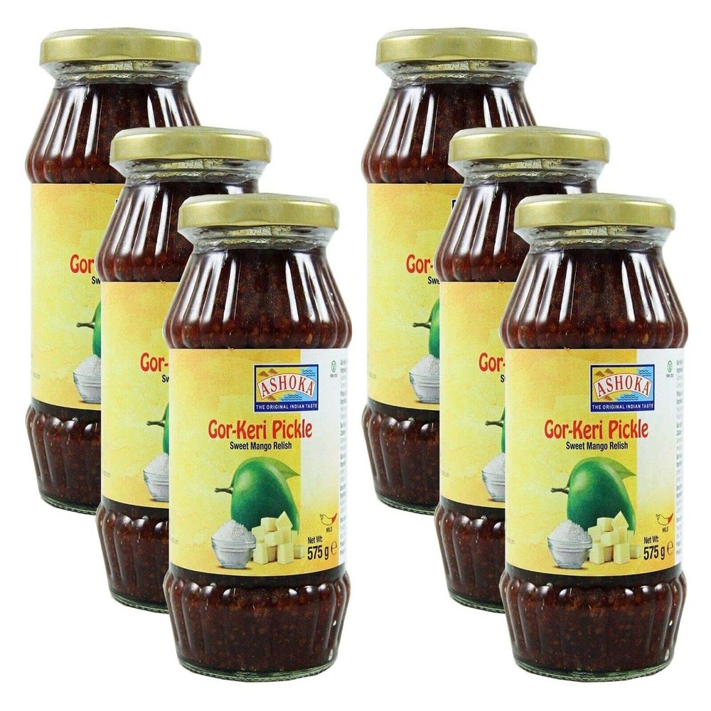 Ashoka Gor-Keri (Sweet Mango Pickle) 575g (Pack of 6)- Perfect as a Side Condiment for Any Indian Dish - Eaten With Indian Dinner or With Indian Breakfast
