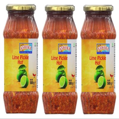Ashoka Lime Pickle Hot 500g (Pack of 3) - Perfect as a Side Condiment for Any Indian Dish - Eaten With Indian Dinner or With Indian Breakfast