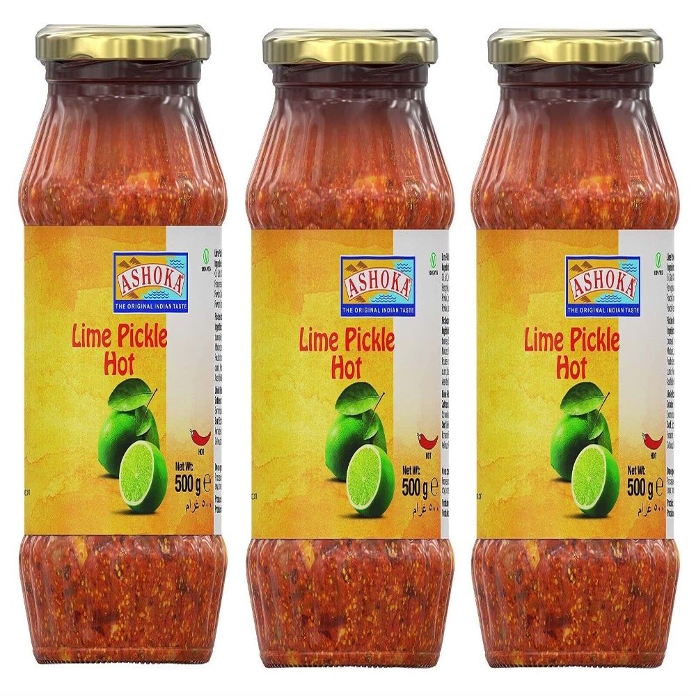 Ashoka Lime Pickle Hot 500g (Pack of 3) - Perfect as a Side Condiment for Any Indian Dish - Eaten With Indian Dinner or With Indian Breakfast