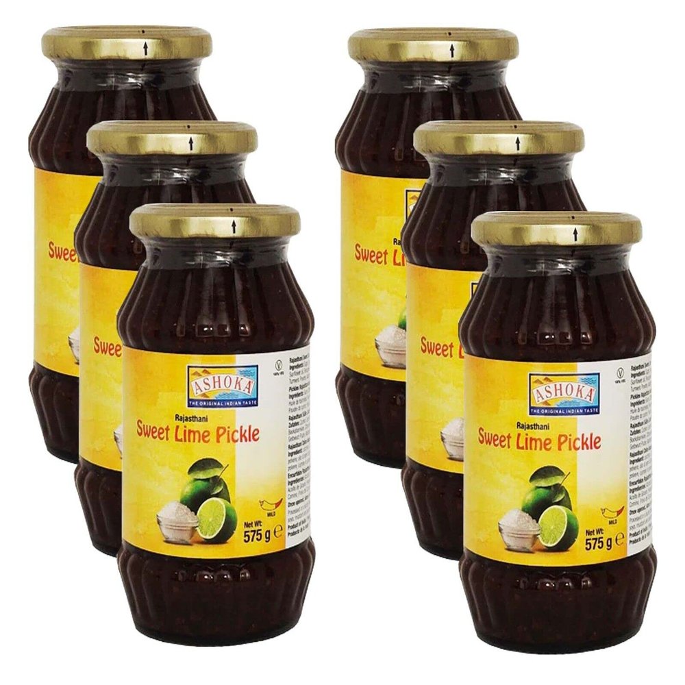 Ashoka Rajasthani Sweet Lime Pickle 575g (Pack of 6)- Perfect as a Side Condiment for Any Indian Dish - Eaten With Indian Dinner or With Indian Breakfast