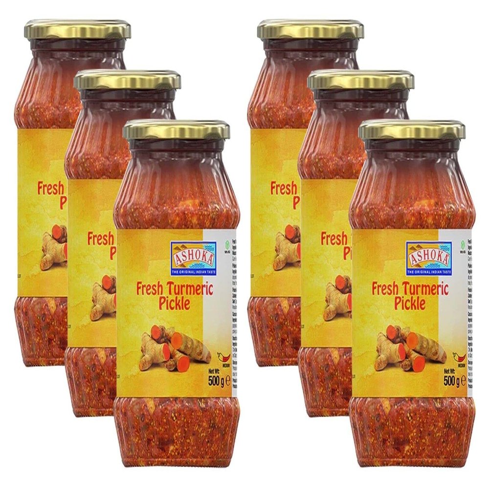 Ashoka Fresh Turmeric Pickle 500g (Pack of 6) - Perfect as a Side Condiment for Any Indian Dish - Eaten With Indian Dinner or With Indian Breakfast