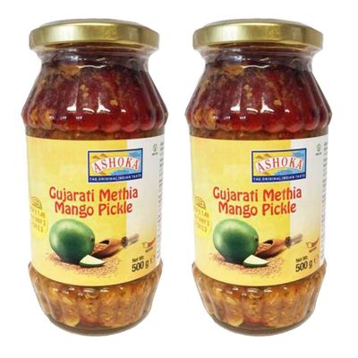 Ashoka Gujarati Methia Mango Pickle 500g (Pack of 2) - Perfect as a Side Condiment for Any Indian Dish - Eaten With Indian Dinner or With Indian Breakfast