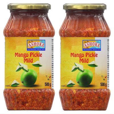 Ashoka Mango Pickle Mild 500g (Pack of 2) - Perfect as a Side Condiment for Any Indian Dish - Eaten With Indian Dinner or With Indian Breakfast