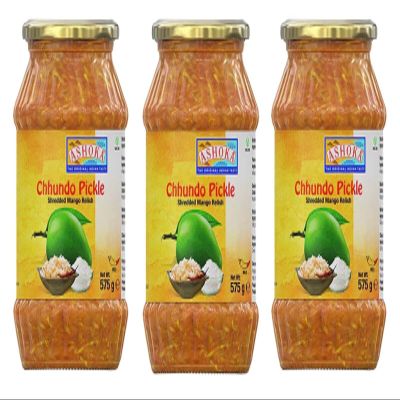 Ashoka Shredded Mango Pickle (Chundo) 575g (Pack of 3)- Perfect as a Side Condiment for Any Indian Dish - Eaten With Indian Dinner or With Indian Breakfast